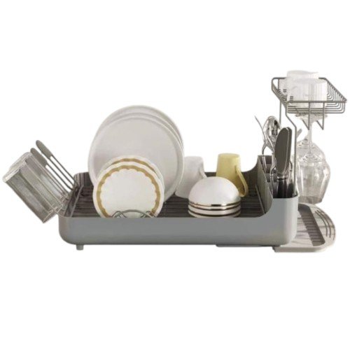 Escurridor de Loza Moderno con Base Gris de Alta Capacidad y Soporte Lateral para Vasos por mayor Hogar por mayor