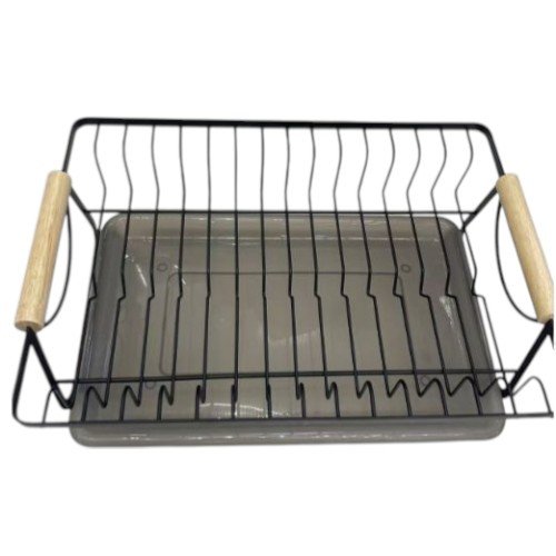 Escurridor de Platos de Metal Negro con Asas de Madera y Bandeja de Goteo Removible por mayor Hogar por mayor