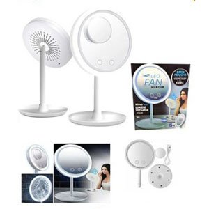 Espejo con luz LED ventilador para maquillaje