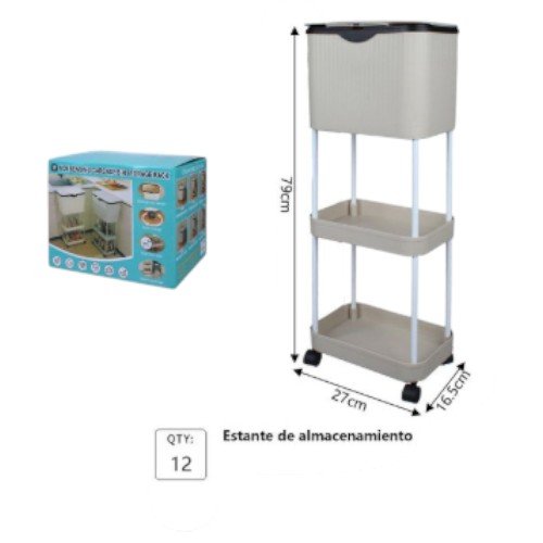 Estante de Almacenamiento Multiuso de 3 Niveles con Contenedor Superior y Ruedas por mayor - Hogar por mayor