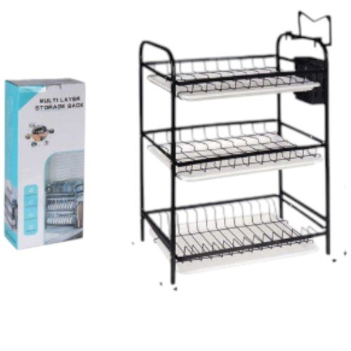 Estante Escurridor de Loza de 3 Niveles con Bandejas de Drenaje y Porta Cubiertos Lateral por mayor - Hogar por mayor