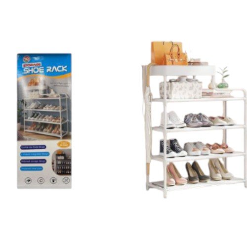 Estante Zapatero de 4 Niveles con Bandeja Organizadora Superior y Soporte Lateral por mayor - Hogar por mayor