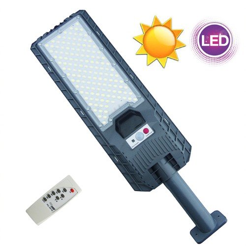 Foco Con Brazo Solar De 500 Watt, 140 LED, En PVC Con Control Remoto Y Sensor. por mayor Electrónica por mayor