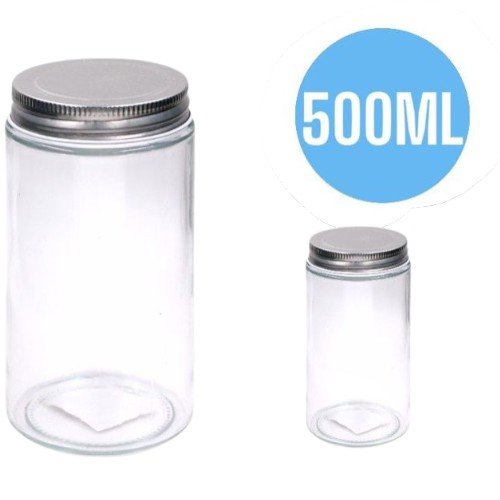 Frasco de Vidrio Cilíndrico de 500ml con Tapa de Aluminio por mayor - Hogar por mayor