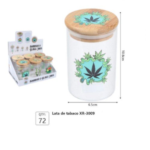 Frasco de Vidrio con Tapa de Bambú y Diseño Decorativo 10.8cm x 6.5cm por mayor en Chile