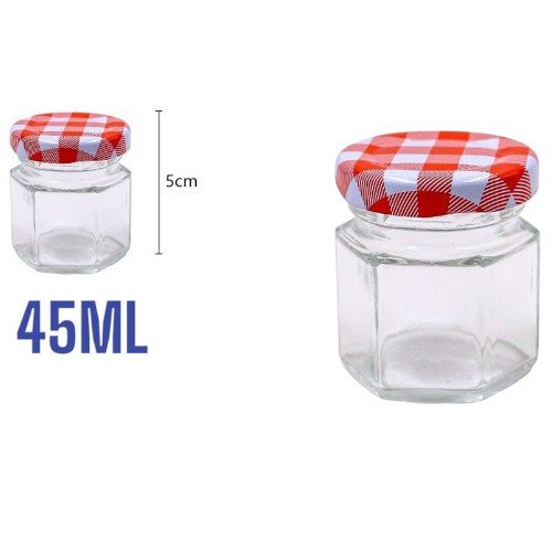 Frasco de Vidrio Hexagonal con Tapa Decorativa a Cuadros - 45ml para Recuerdos y Conservas por mayor - Hogar por mayor