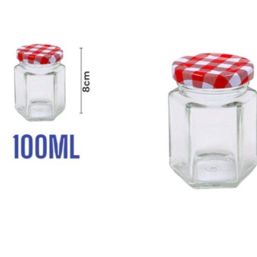 Frasco de Vidrio Hexagonal con Tapa de Rosca a Cuadros - 100ml para Conservas y Souvenirs por mayor - Hogar por mayor