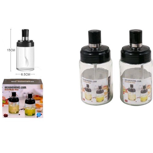 Frascos Condimenteros de Vidrio con Cuchara y Pincel Integrado - 6.5x15cm por mayor - Hogar por mayor