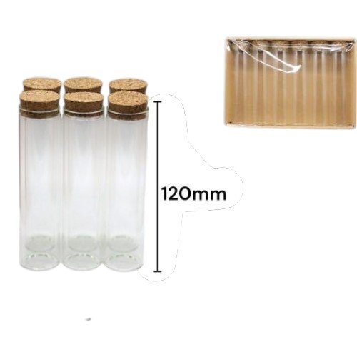 Set de 6 Frascos de Vidrio Tipo Tubo con Tapa de Corcho por mayor - Hogar por mayor