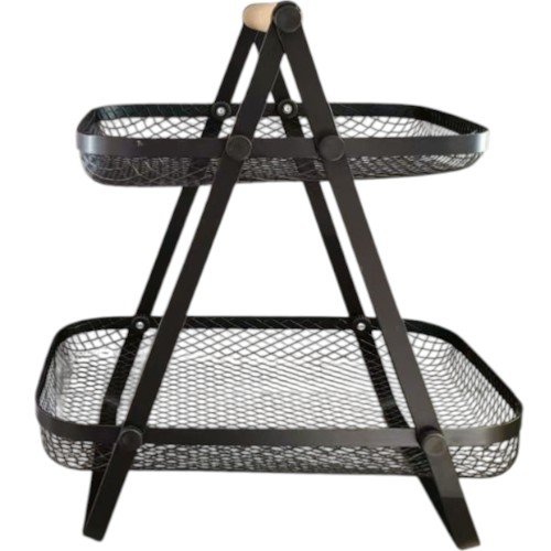 Frutero Organizador de Mesa con Doble Canasta de Malla Negra y Asa de Madera por mayor Hogar por mayor