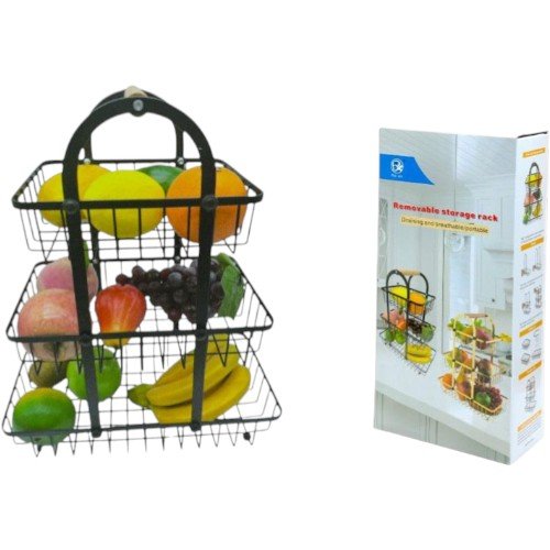 Frutero Organizador Metálico de Niveles con Canastas de Rejilla y Asa de Madera por mayor Hogar por mayor