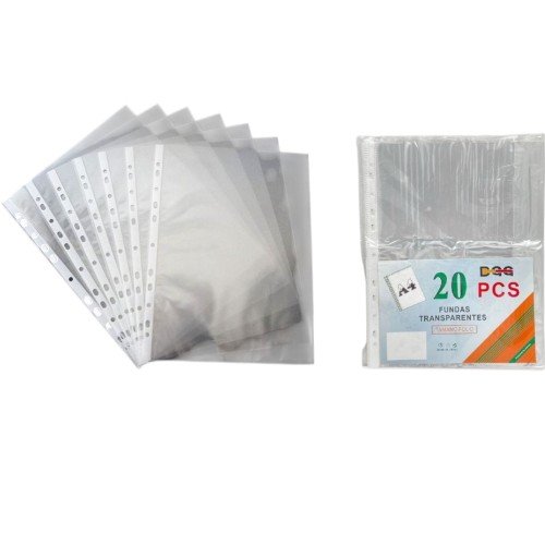 Fundas Plásticas Transparentes A4 de 11 Perforaciones para Archivador por mayor - Útiles Escolares por mayor