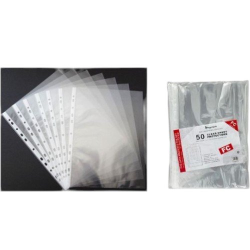 Fundas Plásticas Transparentes FC de 11 Perforaciones (Paquete de 50 unidades) por mayor - Útiles Escolares por mayor