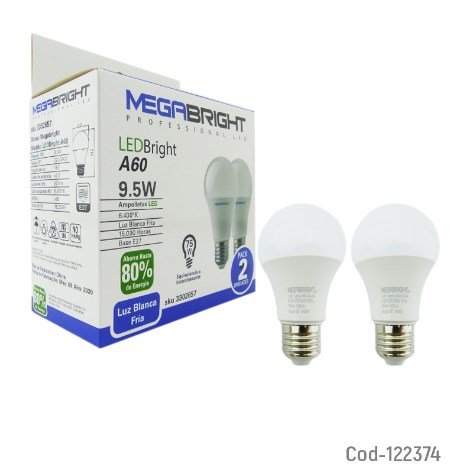 Ampolleta LED 9.5Watt, E-27, Megabright, E-27, Pack X 2, Luz Fria. En Caja.-por-mayor Electrónica por mayor