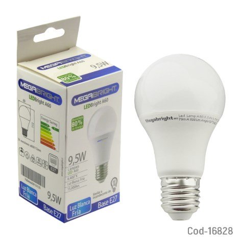 Ampolleta LED 9,5Watt E-27, A60 Luz Fría, Megabright-por-mayor Electrónica por mayor