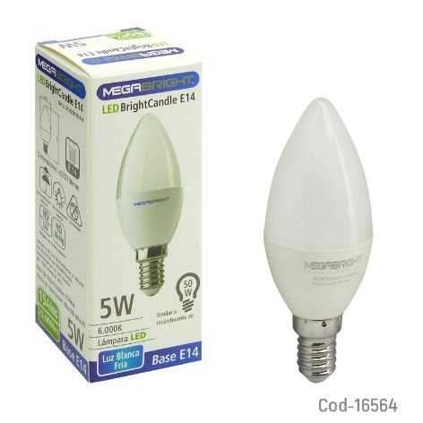 Ampolleta LED Vela 5 Wat, E-14, 450Lm Luz Fria, Megabright-por-mayor Electrónica por mayor