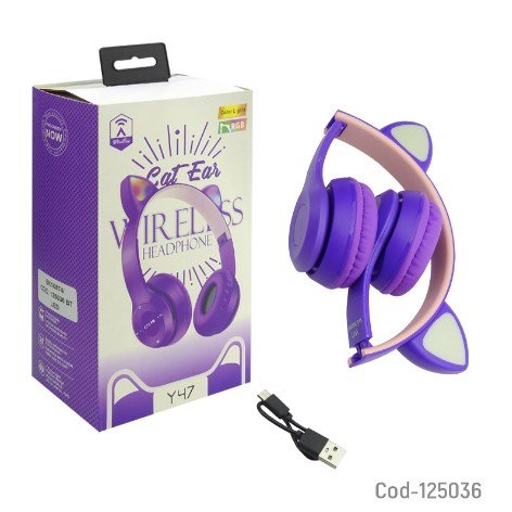 Audifonos Bluetooth, Modelo CAT-Y47, Orejas Con Luz RGB-por-mayor Electrónica por mayor
