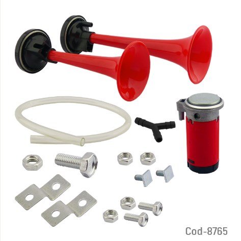 Bocina Para Auto Doble Con Compresor, Roja, En Blister.-por-mayor Electrónica por mayor