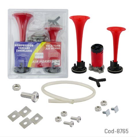 Bocina Para Auto Doble Con Compresor, Roja, En Blister.-por-mayor Electrónica por mayor