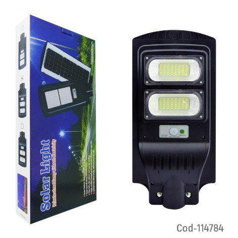Foco Solar 96 LED Para Poste, 60Watt, 2 Placas LED, PVC, Con Sensor. En Caja.-por-mayor Electrónica por mayor