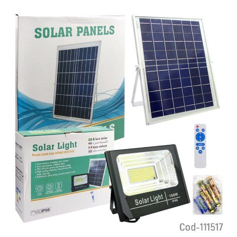 Foco Solar LED 100 WATT 154 LED, Con Panel Solar + Control Remoto-por-mayor Electrónica por mayor