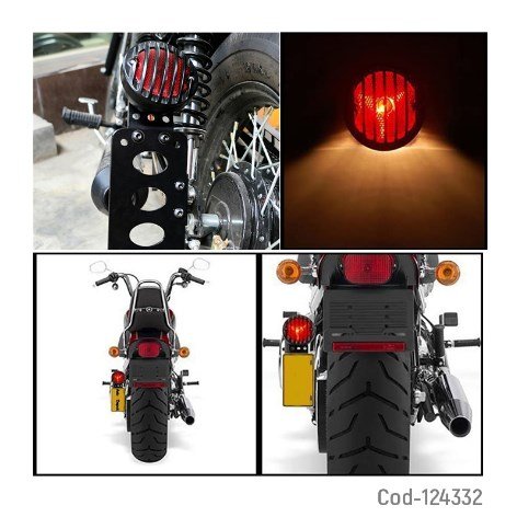 Foco Trasero LED Lateral Para Moto Chopper, Con Porta Patente, Metal. En Caja.-por-mayor Electrónica por mayor