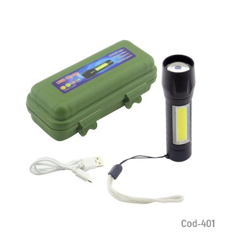 Linterna 1+1 LED Mini Tactica Metalica, Con Zoom, Recargable USB. En Caja.-por-mayor Electrónica por mayor