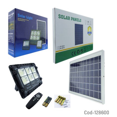 Proyector Solar LED 100Watt, Con Panel, 144 LED, 6 Placas, Control Remoto. En Caja.-por-mayor Electronica por mayor