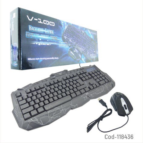 Teclado + Mouse Gamer, Mod-V100, Con Luz.-por-mayor Electrónica por mayor