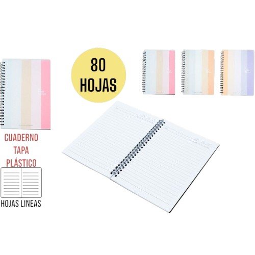  Cuaderno Anillado Tapa de Plástico A6 Tonos Pastel por mayor - Útiles Escolares por mayor