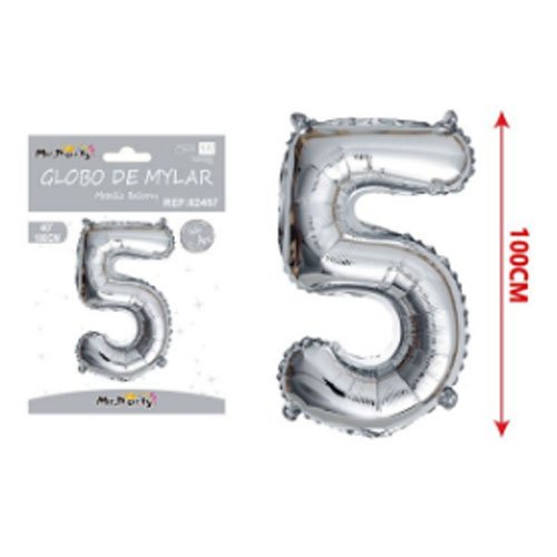 Globo mylar plateado # 5 - 100 CM - Compras Aqui