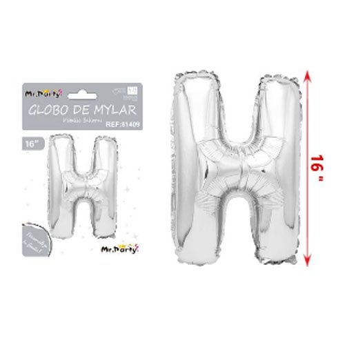 Globo mylar plateado letra h - 16 PULGADAS - Compras Aqui