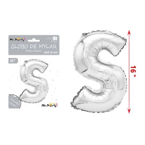 Globo mylar plateado letra s - 16 PULGADAS - Compras Aqui