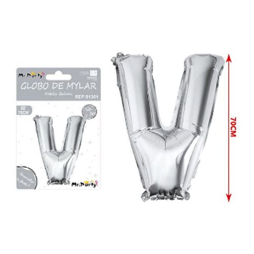 Globo mylar plateado letra v - 70 CM - Compras Aqui