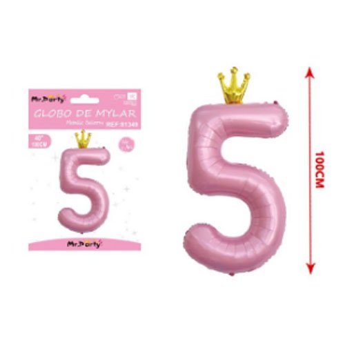 Globo mylar rosa corona # 5 - 100 CM - Compras Aqui