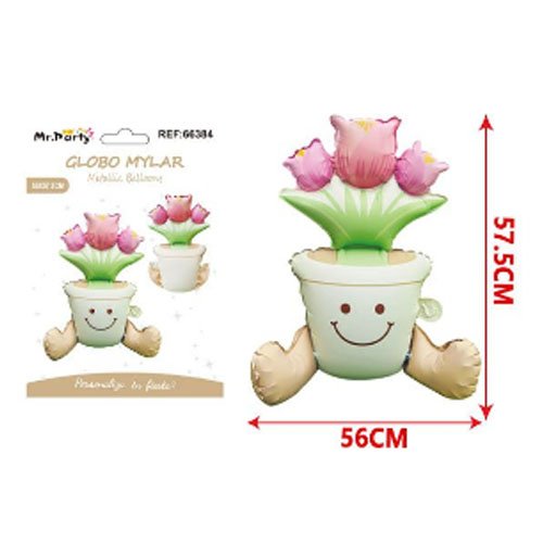 GLOBO MYLAR TULIPANES EN MACETA por mayor Cotillon por mayor