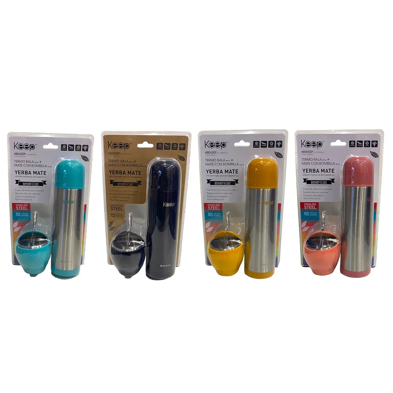 Set Termo bala 500 ml + Mate con bombilla 230 ml Keep 500 ml por mayor en Chile