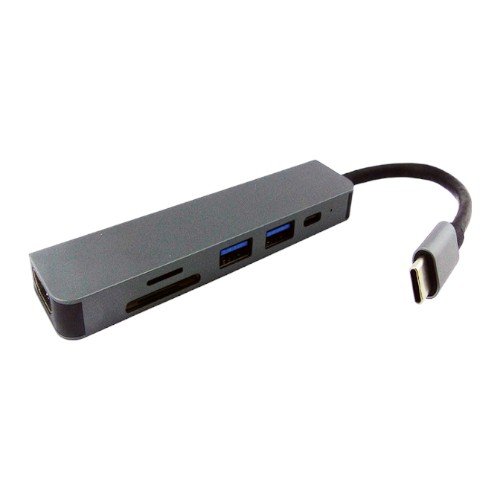 Hub Tipo-C, 6 En 1, 2 Puertos USB, HDMI, TF, PD, SD. MODELO BYL-2010. por mayor - Electrónica por mayor