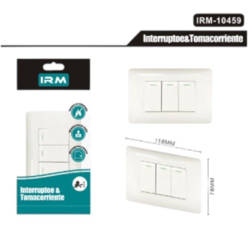 Interruptor de Control Triple IRM-10459 - Placa Luminosa Certificada 10A 250V por mayor - Electrónica por mayor