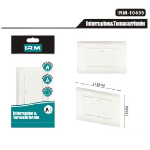 Interruptor de Control Único IRM-10455 - Placa Luminosa Certificada 10A 250V por mayor - Electrónica por mayor