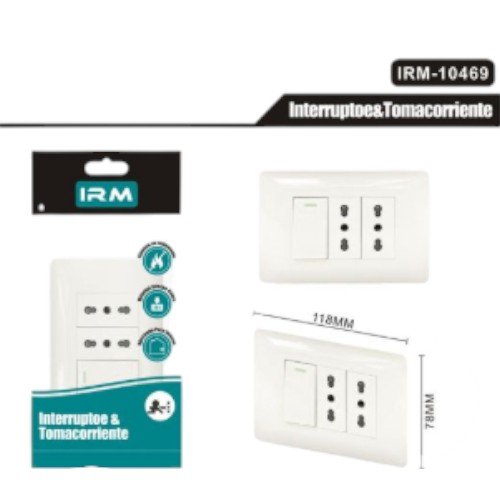 Interruptor y Enchufe Doble de Alta Capacidad IRM-10469 - Placa Certificada 16A 250V por mayor - Electrónica por mayor