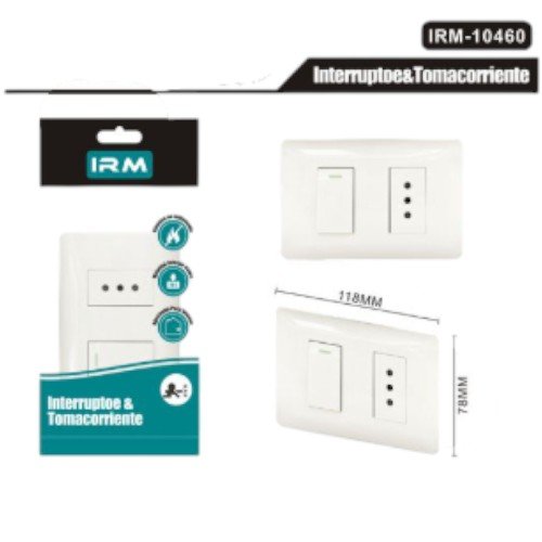 Interruptor y Enchufe Integrado IRM-10460 - Placa Certificada 10A 250V con Seguridad por mayor - Electrónica por mayor