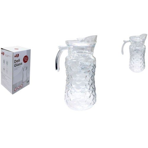Jarra de Vidrio con Tapa y Relieve de Escamas - Diseño Ergonómico con Asa 1PZA por mayor en Chile