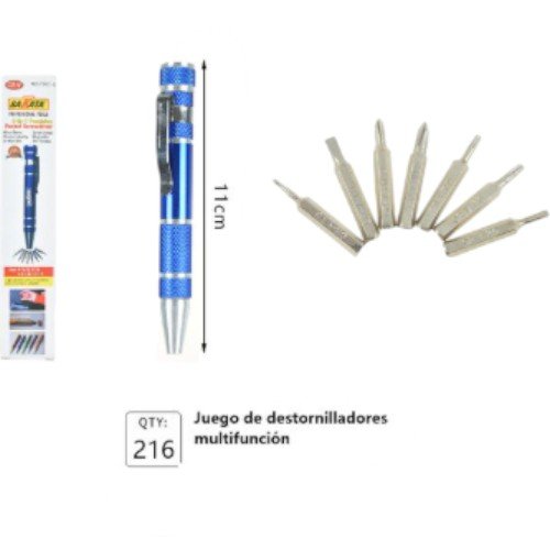 Juego de destornilladores multifunción de bolsillo tipo bolígrafo con 7 puntas intercambiables 11cm por mayor en Chile