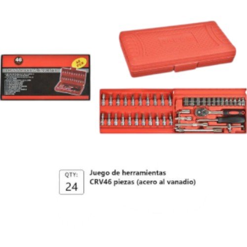 Juego de Herramientas CRV46 de 46 Piezas en Acero al Vanadio con Estuche Rígido 1PZA por mayor en Chile
