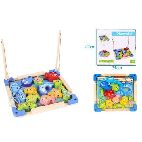 Juego de Pesca Magnético Didáctico de Madera con Figuras Marinas 22 x 24cm por mayor en Chile