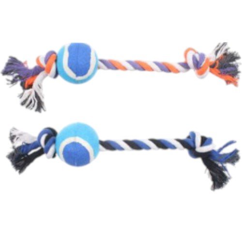 Juguete de Cuerda Trenzada Bicolor con Pelota de Goma Central y Terminales Reforzados para Mascotas por mayor - Mascotas por mayor