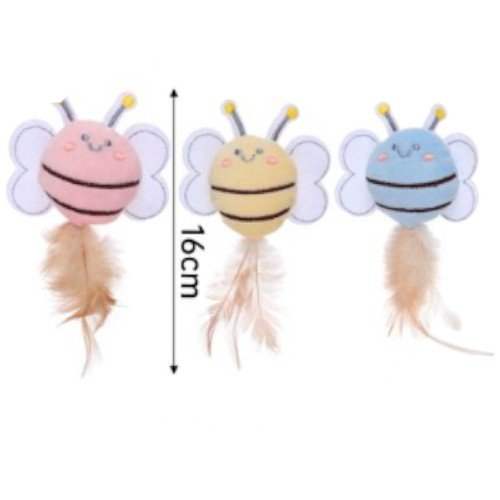 Juguete de Felpa con Forma de Abeja, Alas de Fieltro y Pluma Natural para Entretenimiento de Gatos por mayor Mascotas por mayor