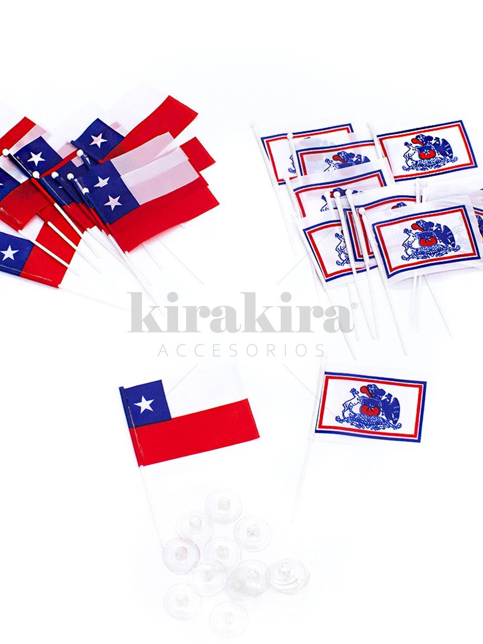 Bandera Chupete Chile Y Escudo 9 X 6.5 Cm 12 Unidades 6.5 cm por mayor en Chile