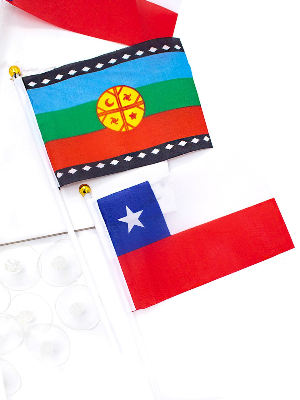 BANDERA CHUPETE CHILE Y MAPUCHE 12 PZA-15 X 10 CM por mayor en Chile